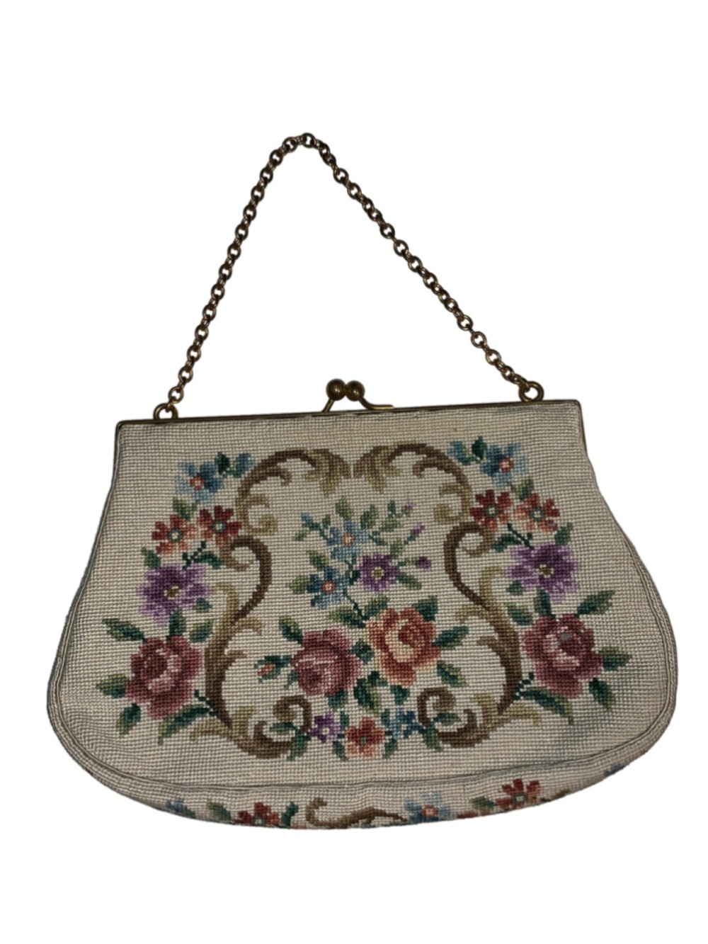 Women's Unbranded Floral Needlepoint Clutch Bag, One Size, Beige/Multi-color